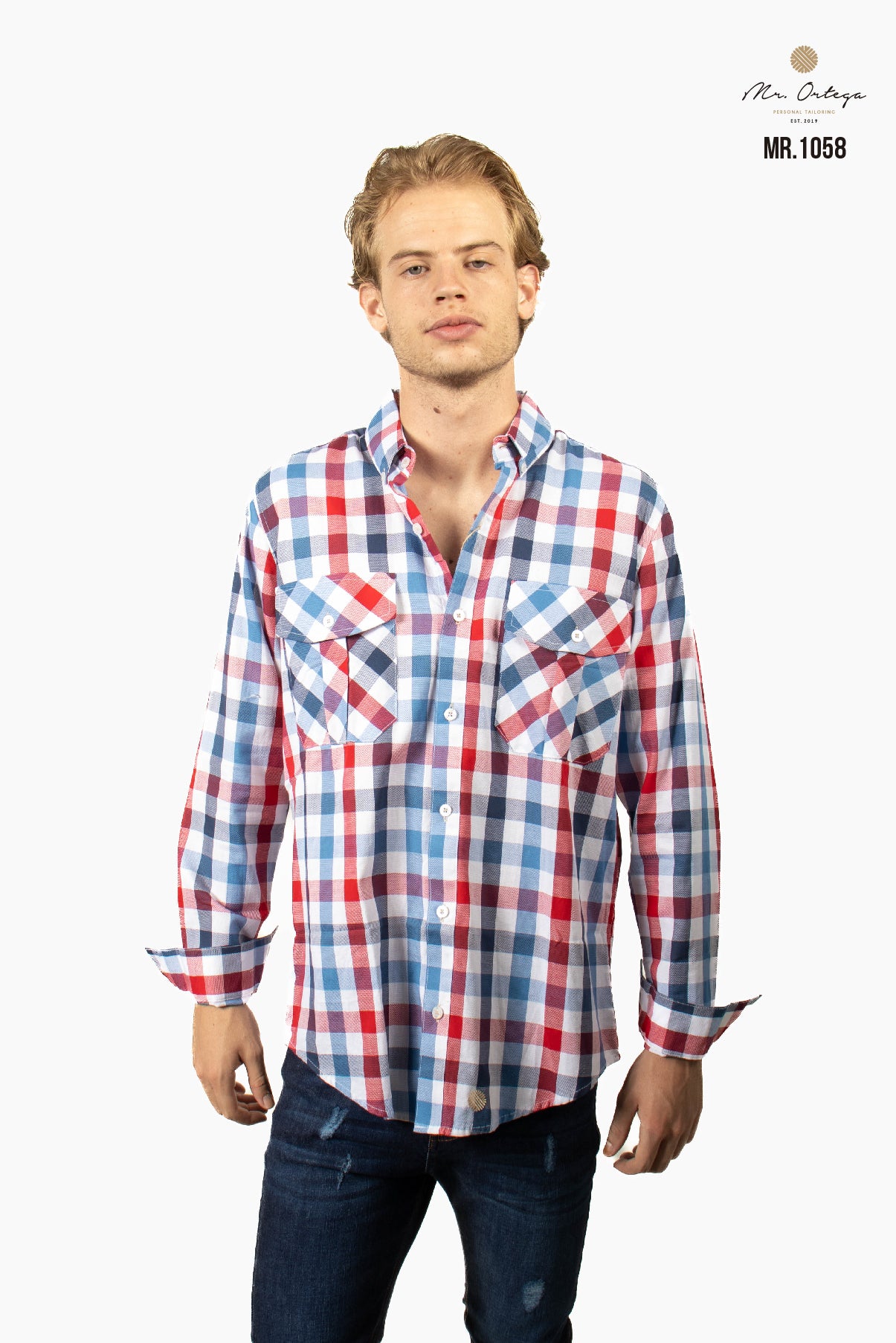 CAMISA CUADROS BLANCO / AZUL Y ROJO DOBLE BOLSA