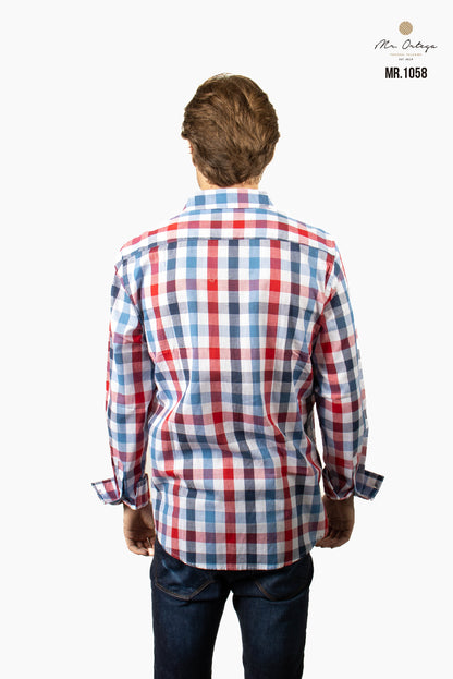 CAMISA CUADROS BLANCO / AZUL Y ROJO DOBLE BOLSA