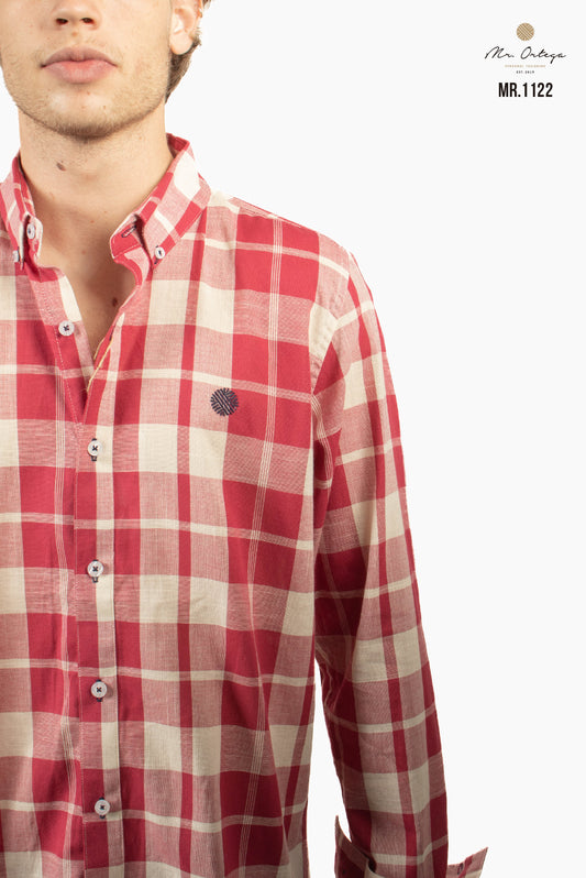 CAMISA CUADROS ROSA Y BEIGE