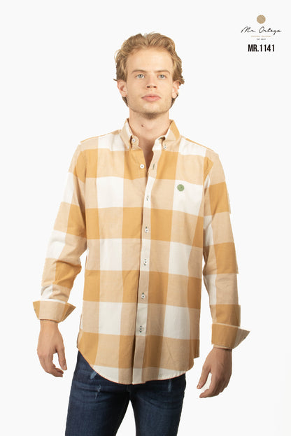 CAMISA CUADROS MARRÓN CLARO