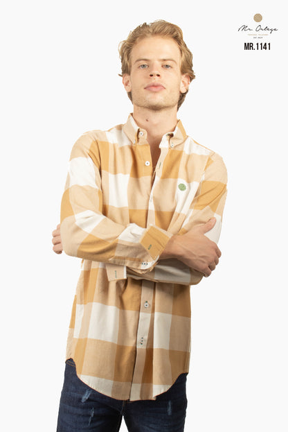 CAMISA CUADROS MARRÓN CLARO