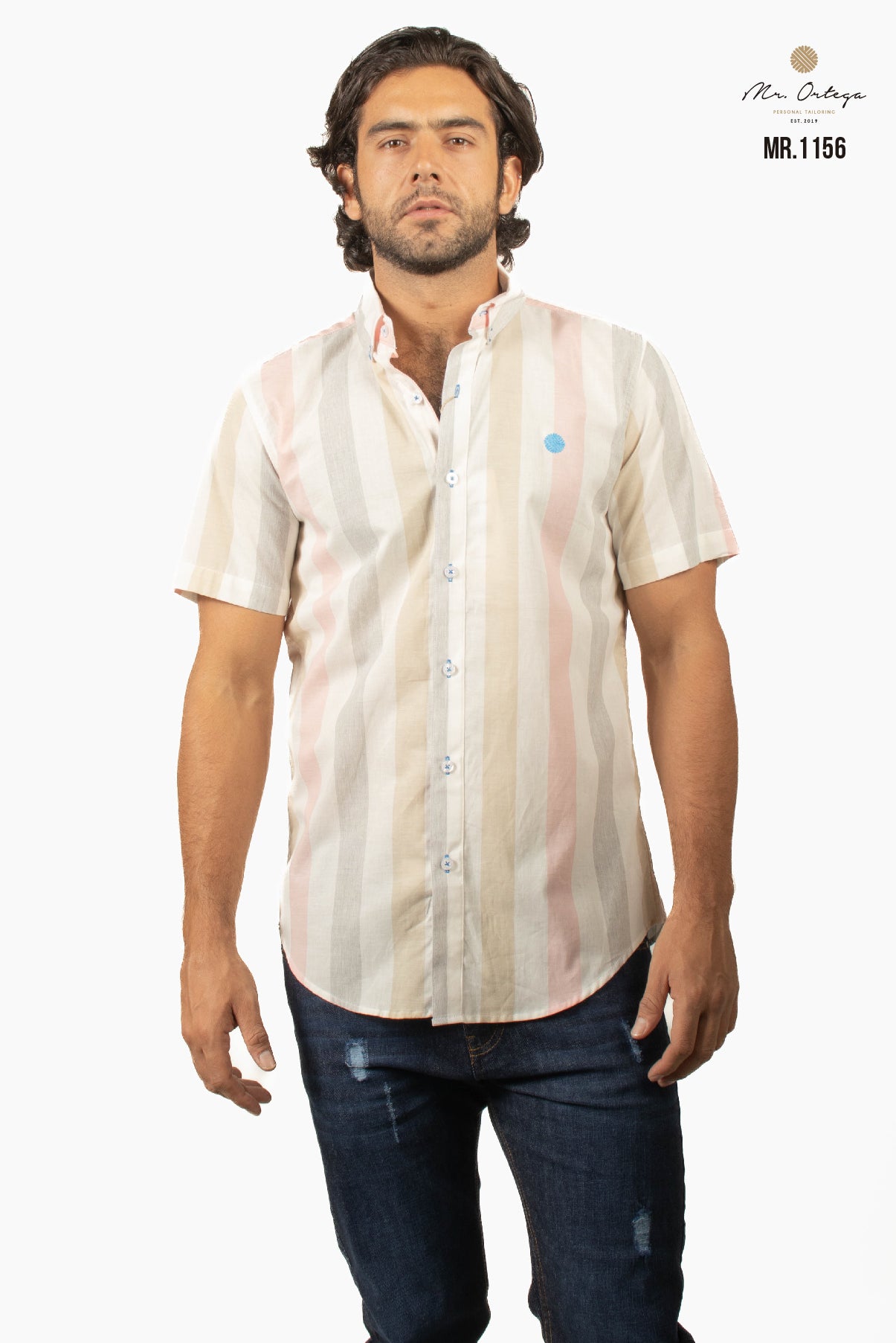 CAMISA RAYAS HUESO / GRIS Y ROSA PASTEL