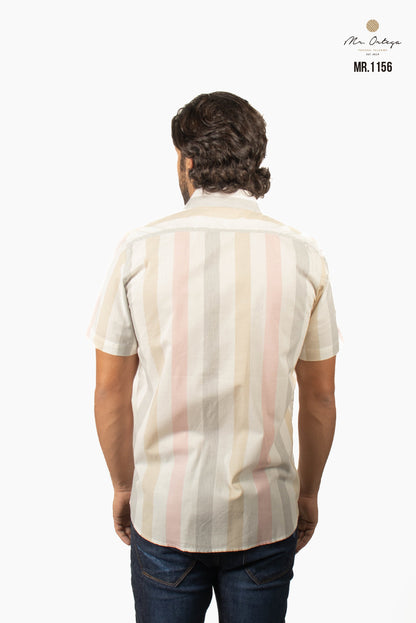 CAMISA RAYAS HUESO / GRIS Y ROSA PASTEL