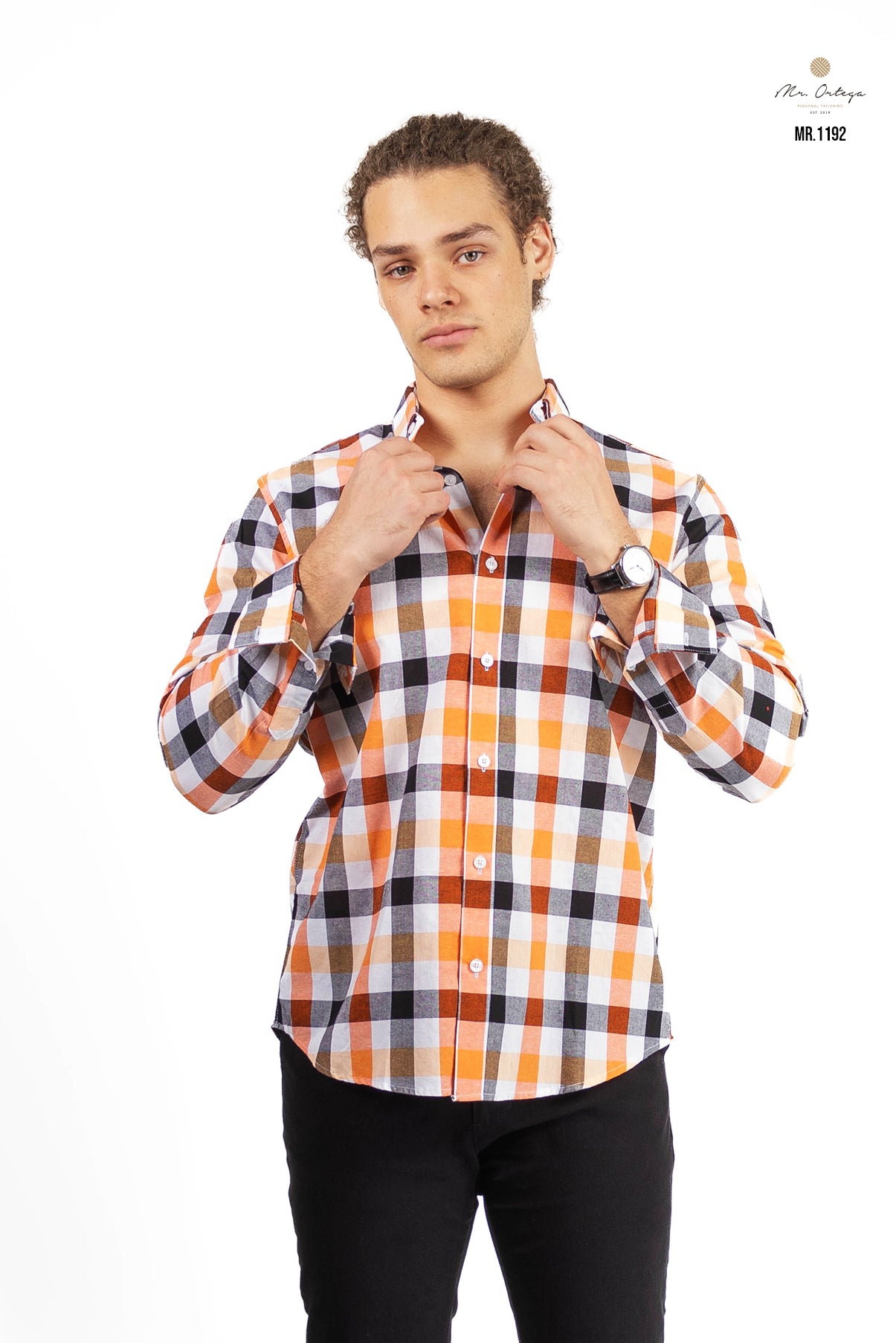 CAMISA CUADROS NARANJA / BLANCO