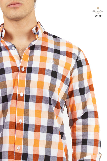 CAMISA CUADROS NARANJA / BLANCO