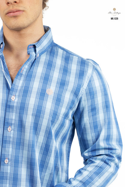 CAMISA CUADROS CELESTE Y AZUL CIELO