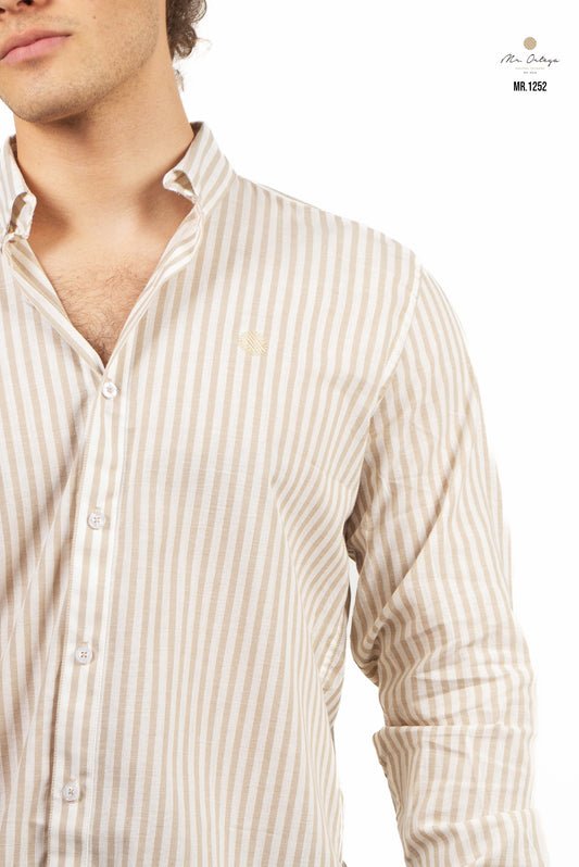 CAMISA RAYAS CAFÉ CLARO Y BEIGE