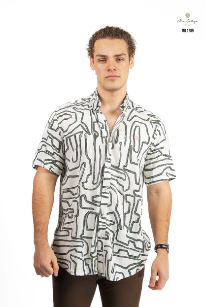 CAMISA BEIGE CLARO ESTAMPADO VERDE