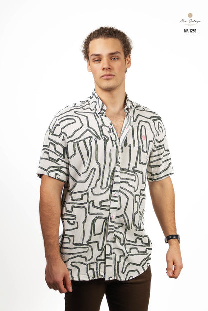 CAMISA BEIGE CLARO ESTAMPADO VERDE