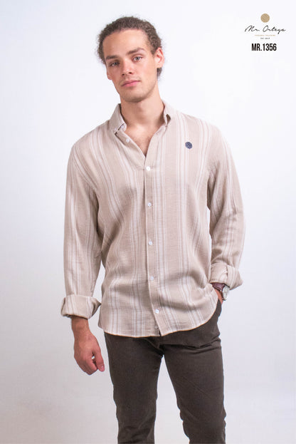 CAMISA RAYAS MARRÓN / BLANCO TELA TEJIDA