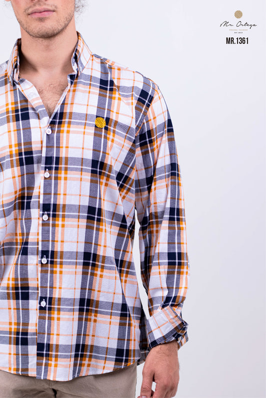 CAMISA CUADROS NARANJA / BLANCO /MARINO