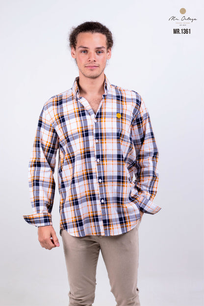 CAMISA CUADROS NARANJA / BLANCO /MARINO