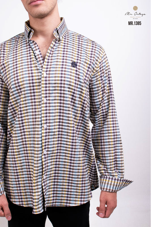 CAMISA CUADROS PEQUEÑOS CAFÉ / AMARILLO / AZUL