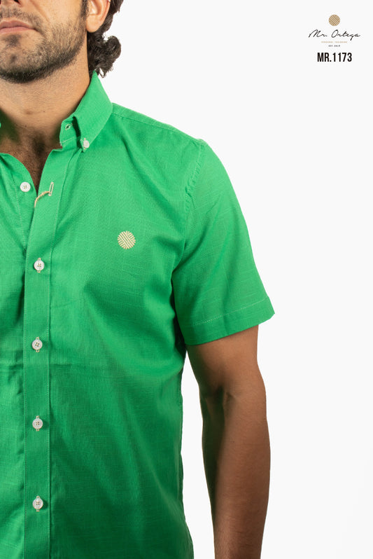 CAMISA VERDE LIMÓN LISA MANGA CORTA