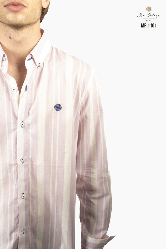 CAMISA RAYAS LILA Y BLANCO