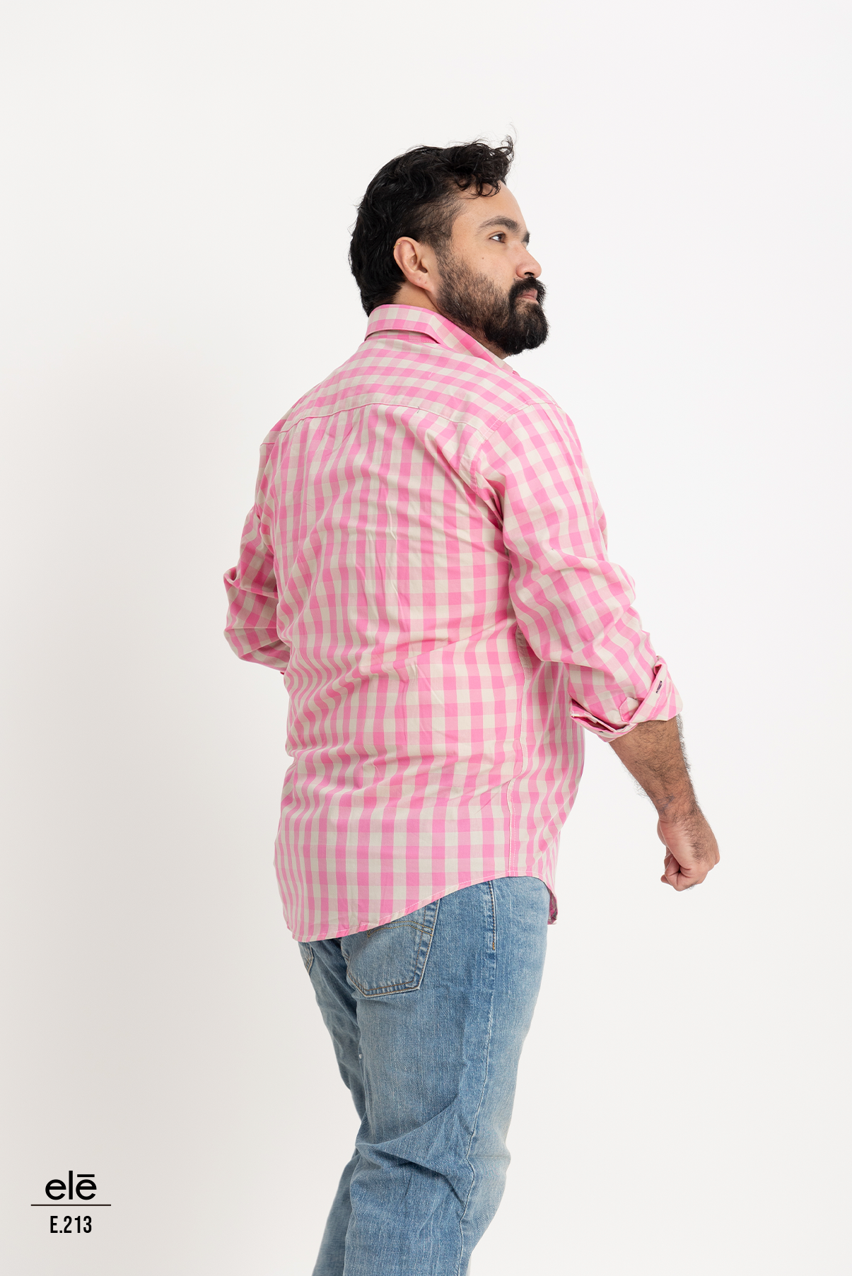 CAMISA CUADROS BEIGE Y ROSA