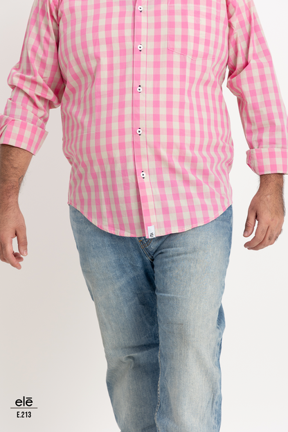 CAMISA CUADROS BEIGE Y ROSA