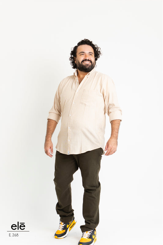 CAMISA BEIGE LINEAS BLANCO