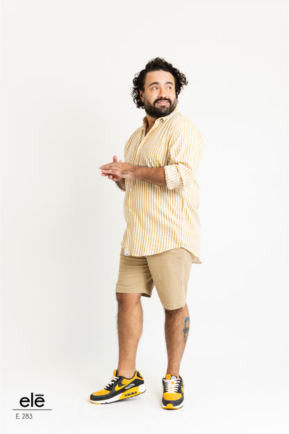 CAMISA RAYAS BEIGE Y BLANCO