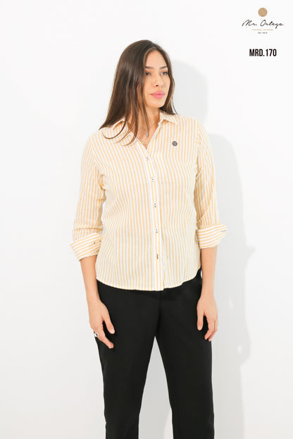 CAMISA DAMA LÍNEAS AMARILLO Y BLANCO