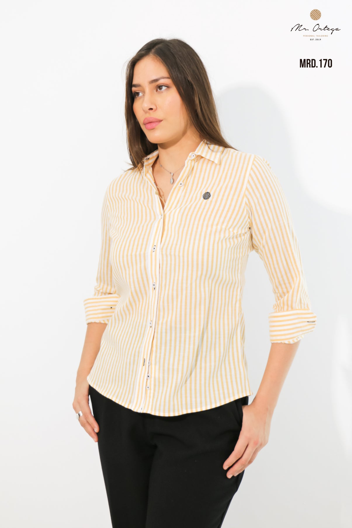 CAMISA DAMA LÍNEAS AMARILLO Y BLANCO