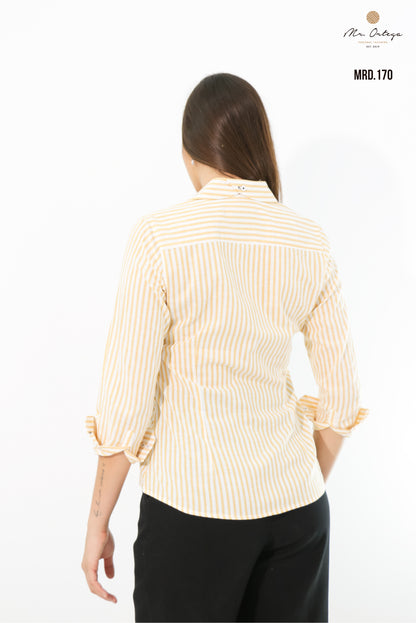 CAMISA DAMA LÍNEAS AMARILLO Y BLANCO